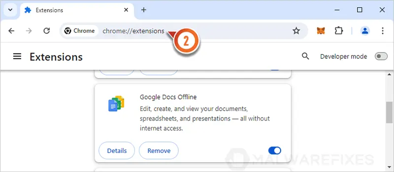 Capture d'écran des extensions Chrome sur PC