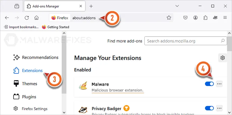 Capture d'écran de l'extension Firefox