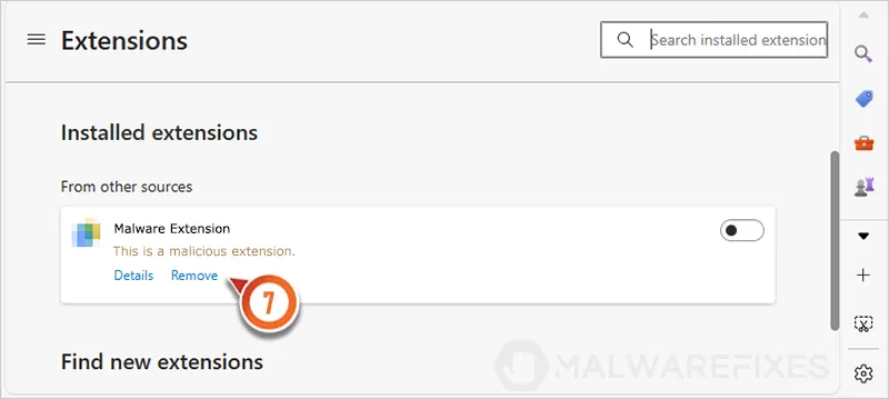 Capture d'écran de la suppression de l'extension Edge