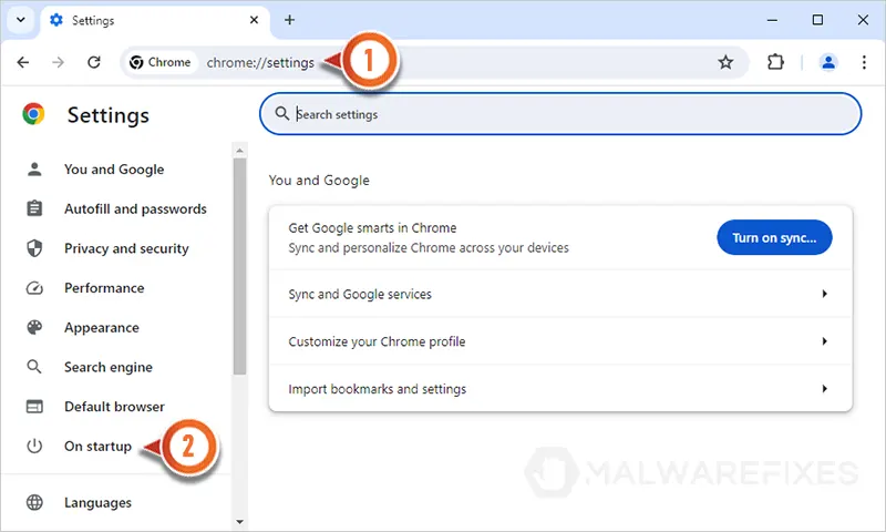 Capture d'écran de la page des paramètres Chrome