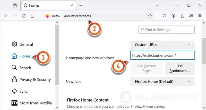 Capture d'écran des préférences de Firefox