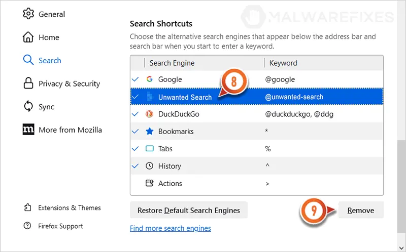 Supprimer l'image de recherche de Firefox