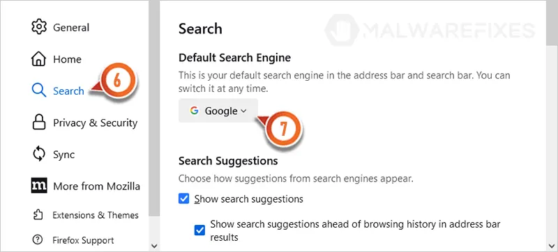 Capture d'écran de la recherche par défaut de Firefox