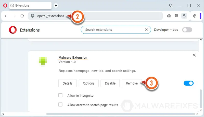 Capture d'écran des extensions dans le navigateur Opera
